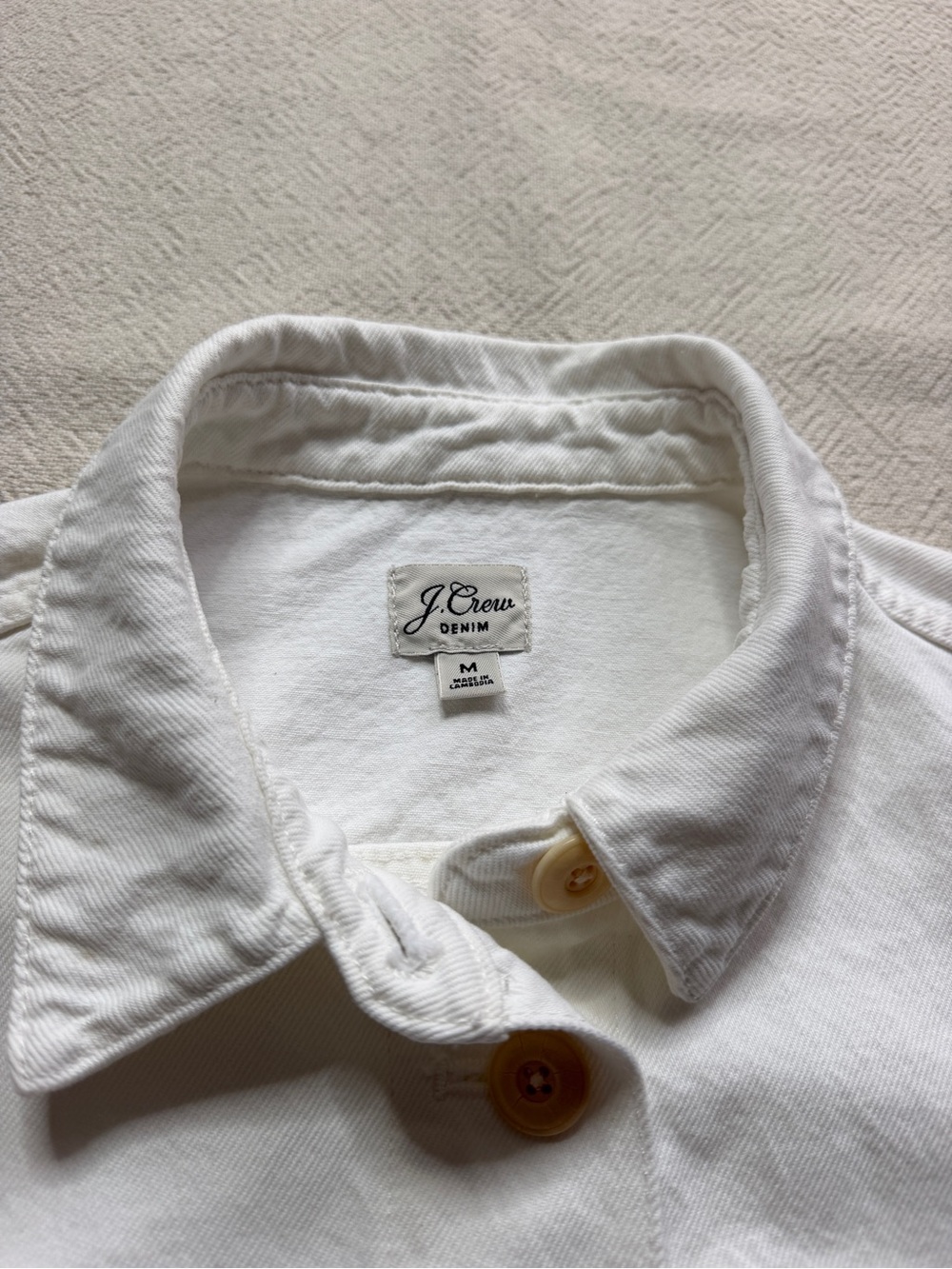 JCREW Denim Garment Dyed Ivory White Chore Jacket M Minimalist Coastal - Picture 5 of 9
